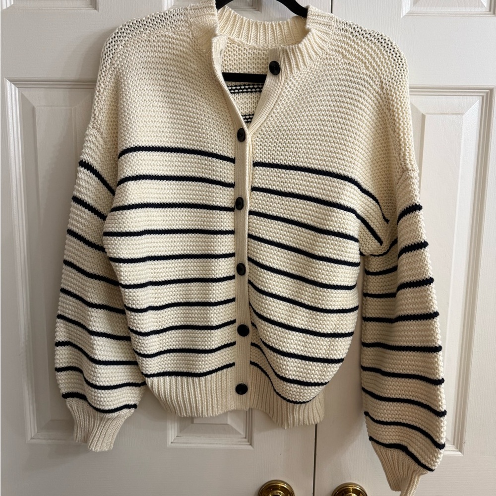 Alex Mill Black and Cream Striped Cardigan